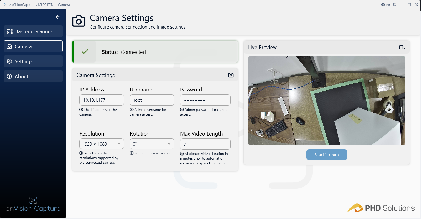 enVision Capture Camera Settings enVision Capture Camera Settings